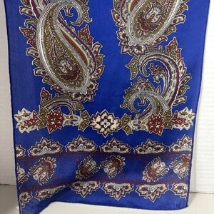 Jacqueline Ferrari 100% Silk‎ Scarf  Blue Brown Paisley 52X9.5"